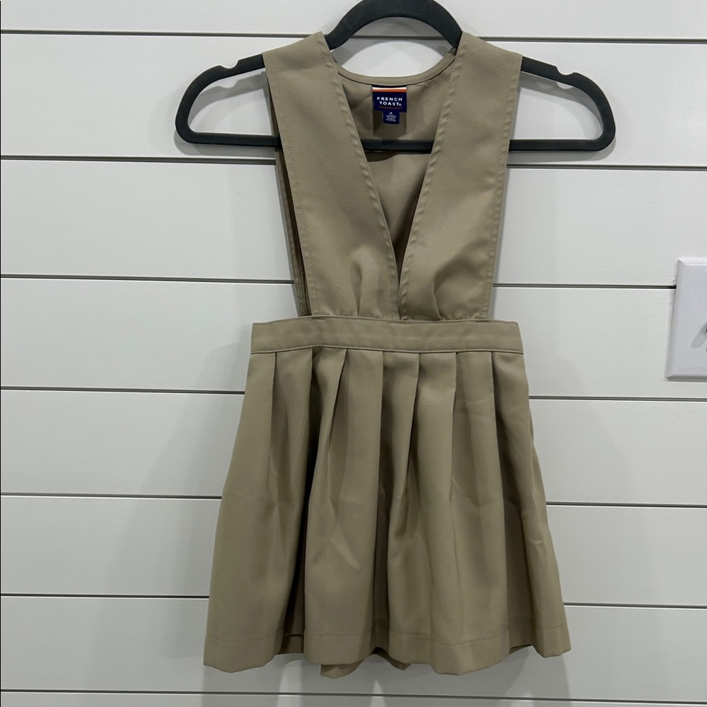 French Toast Girls Khaki V-Neck Pleated Jumper